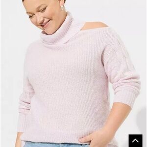 Torrid pink & silver Lurez cable pullover turtle neck cold shoulder sweater 3X